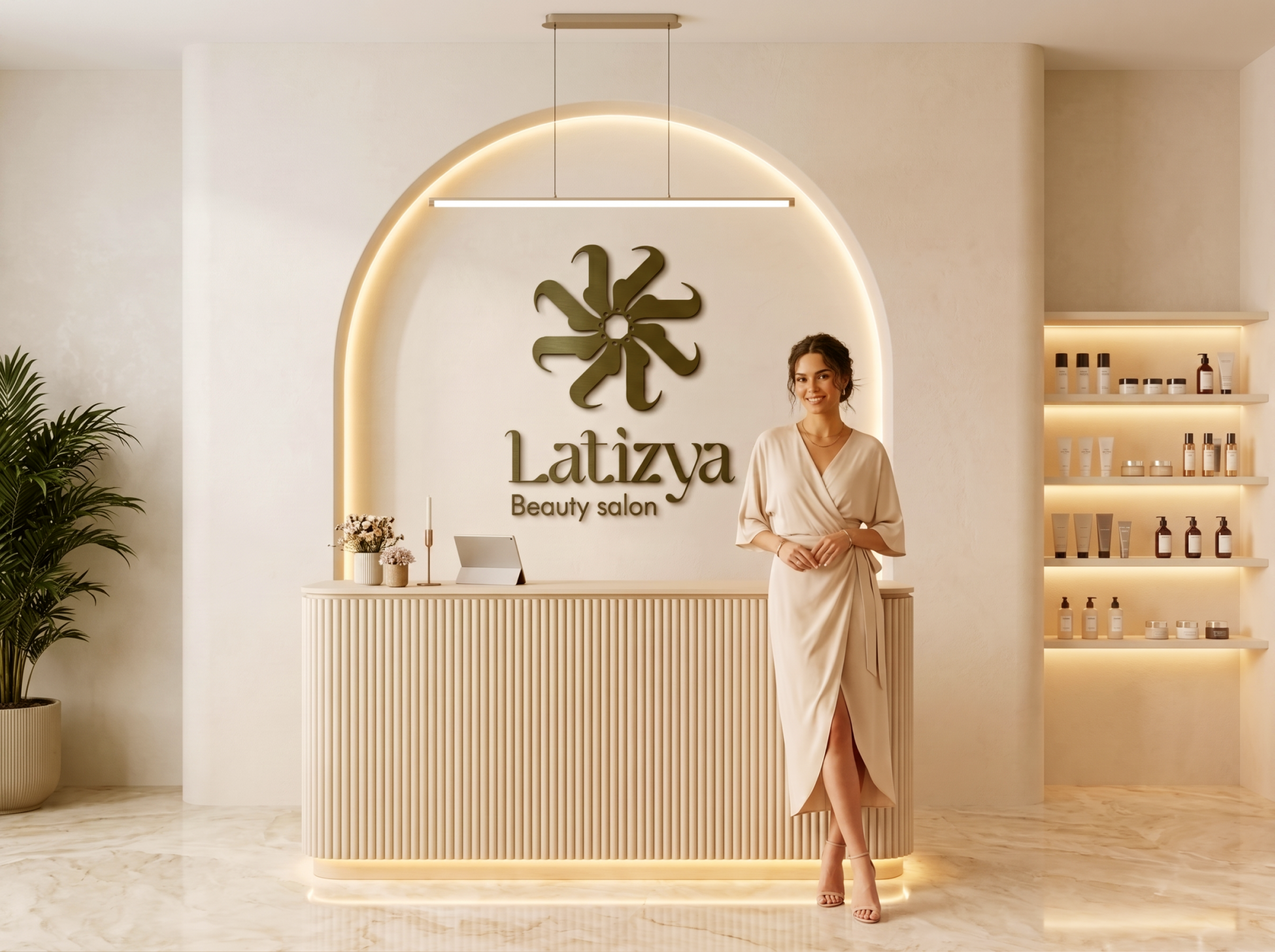 Latizya beauty salon branding — salon entrance signage
