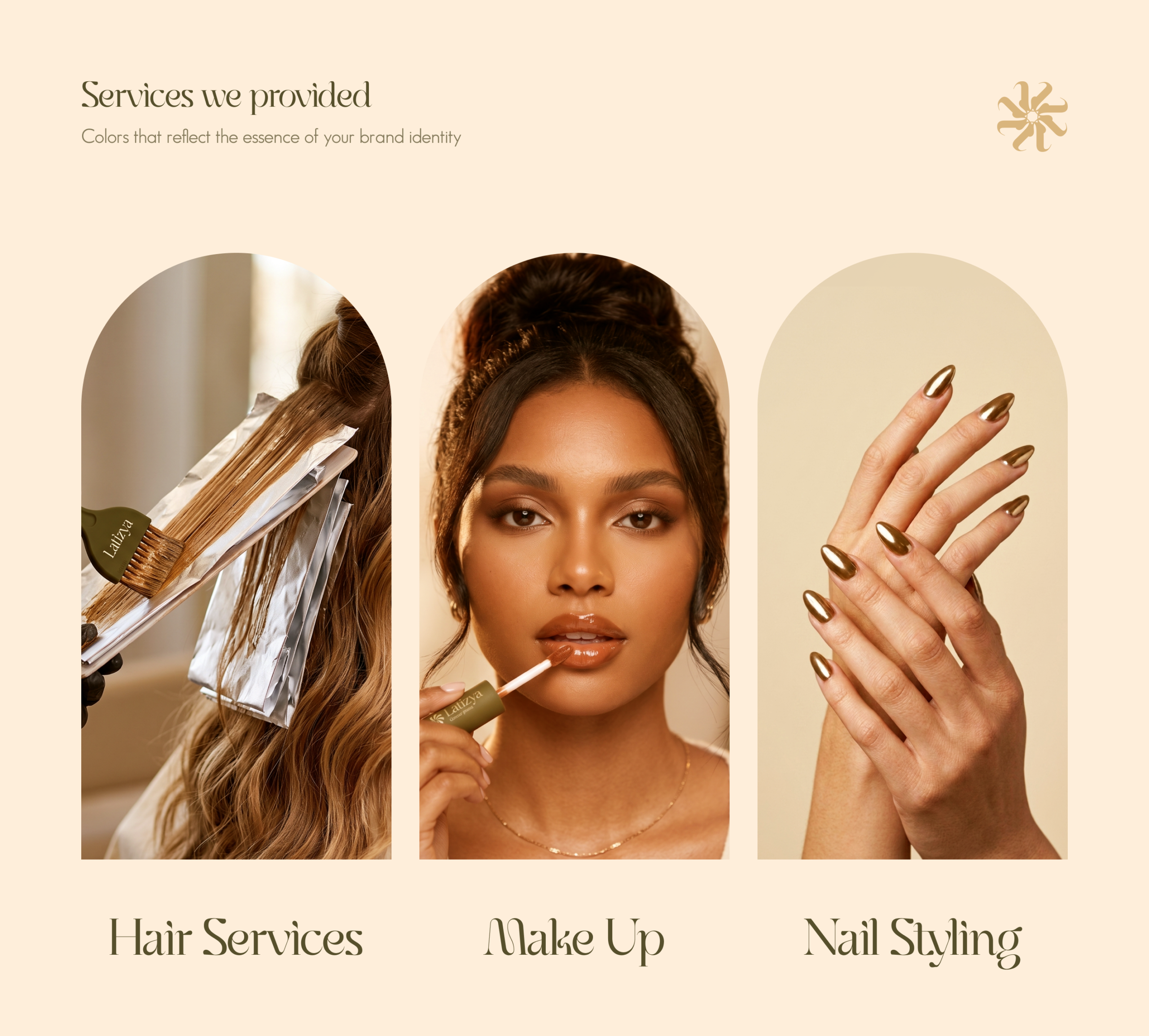Latizya beauty salon branding — hair, makeup and nail services