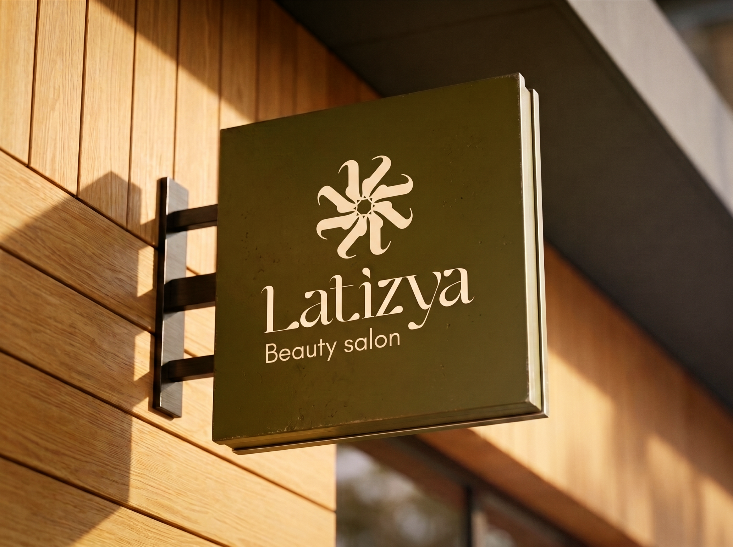 Latizya beauty salon branding — wall-mounted signage plaque
