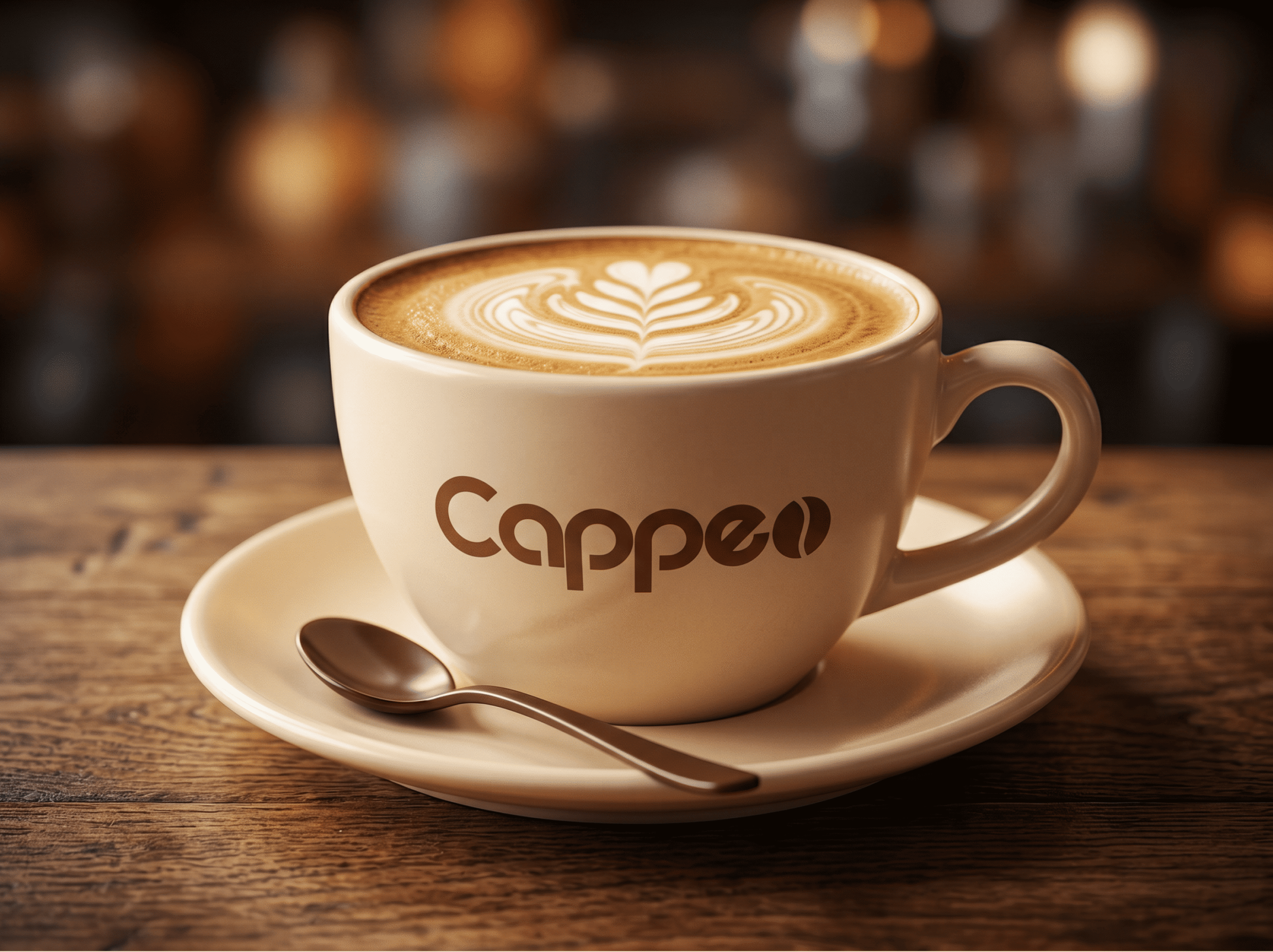 Cappeo branded coffee cup with latte art