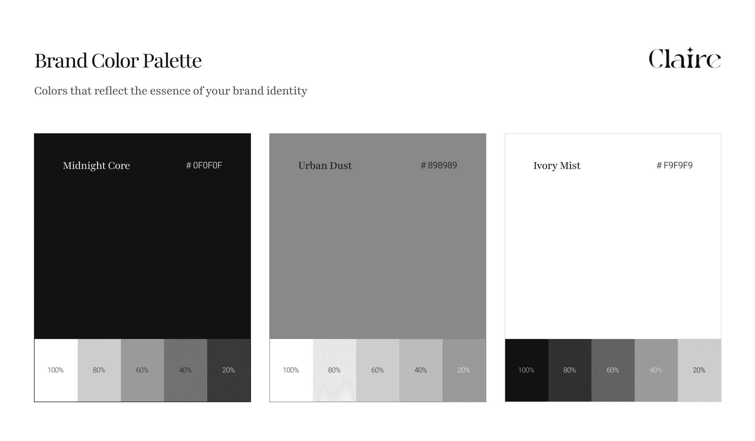 Claire brand color palette — luxury fashion identity