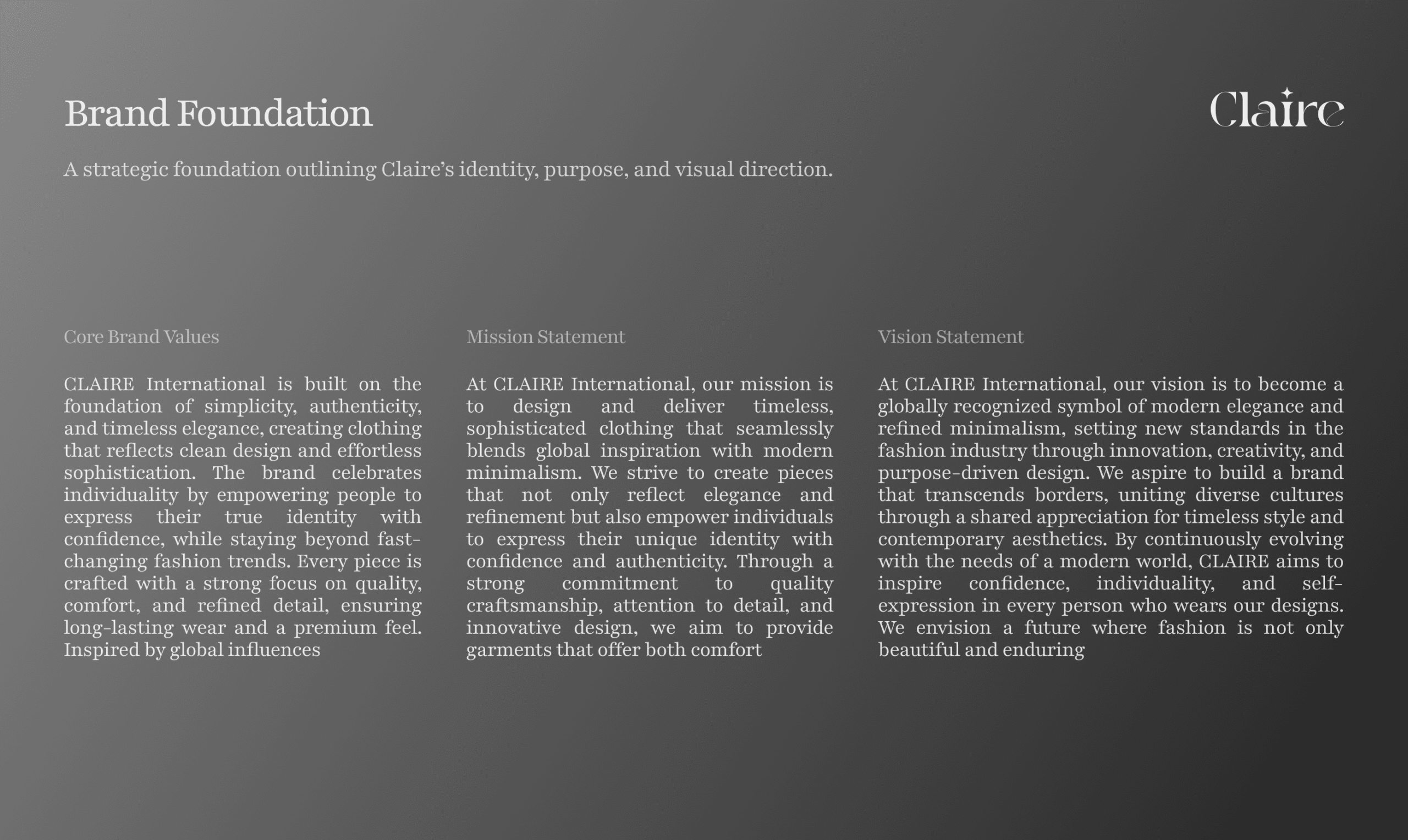 Claire brand guidelines and foundation page