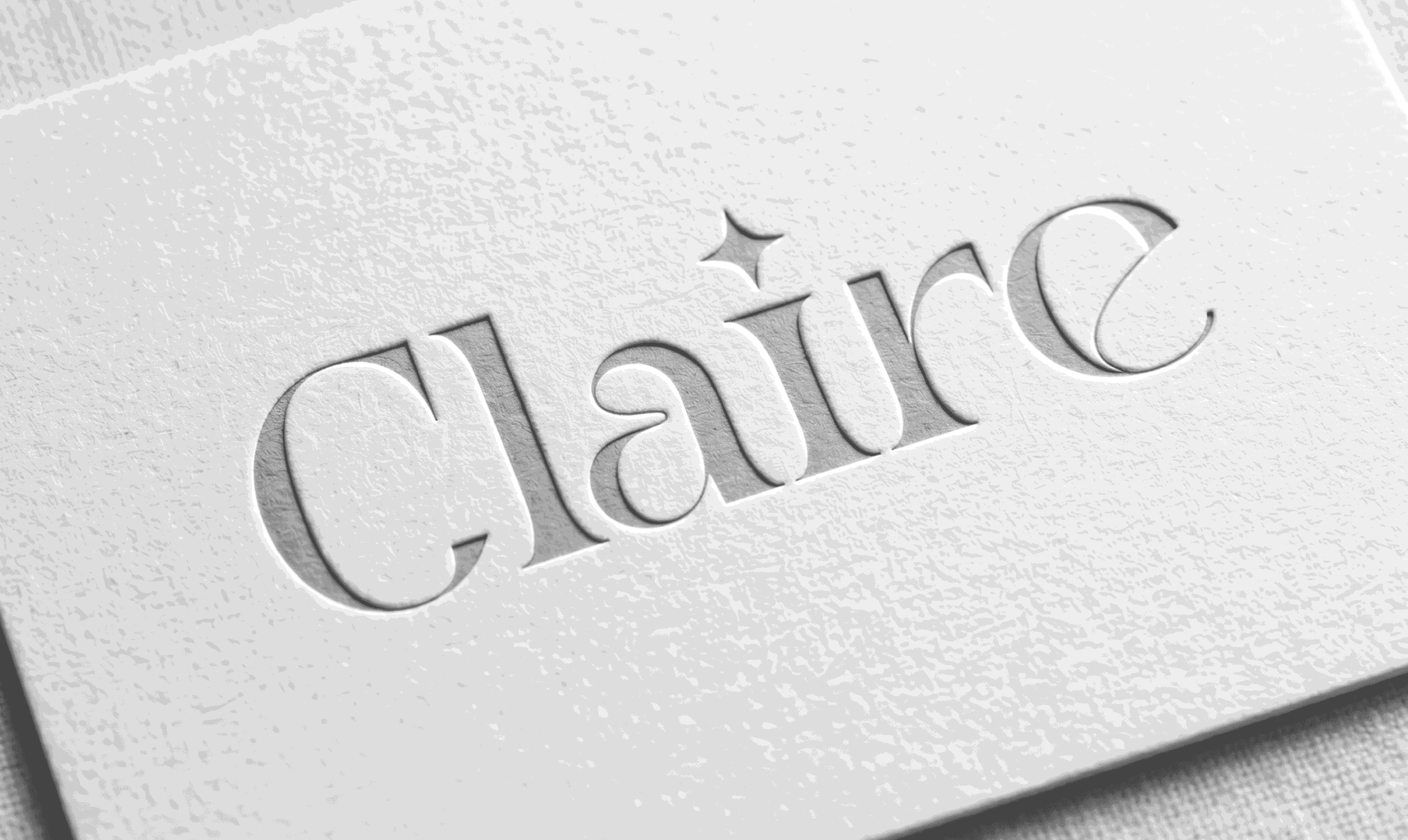 Claire luxury fashion brand identity — embossed logo cover