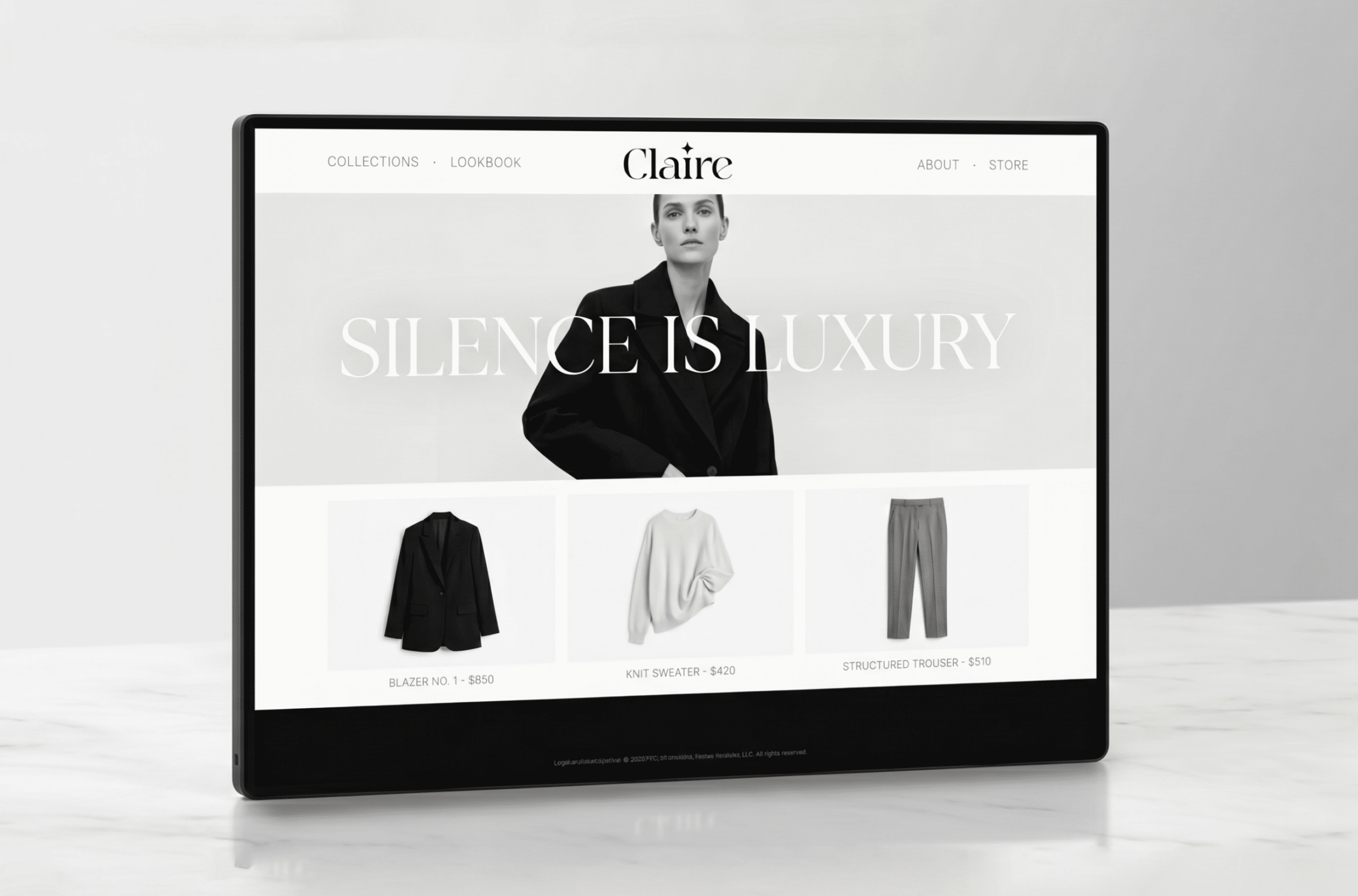 Claire luxury fashion website design mockup