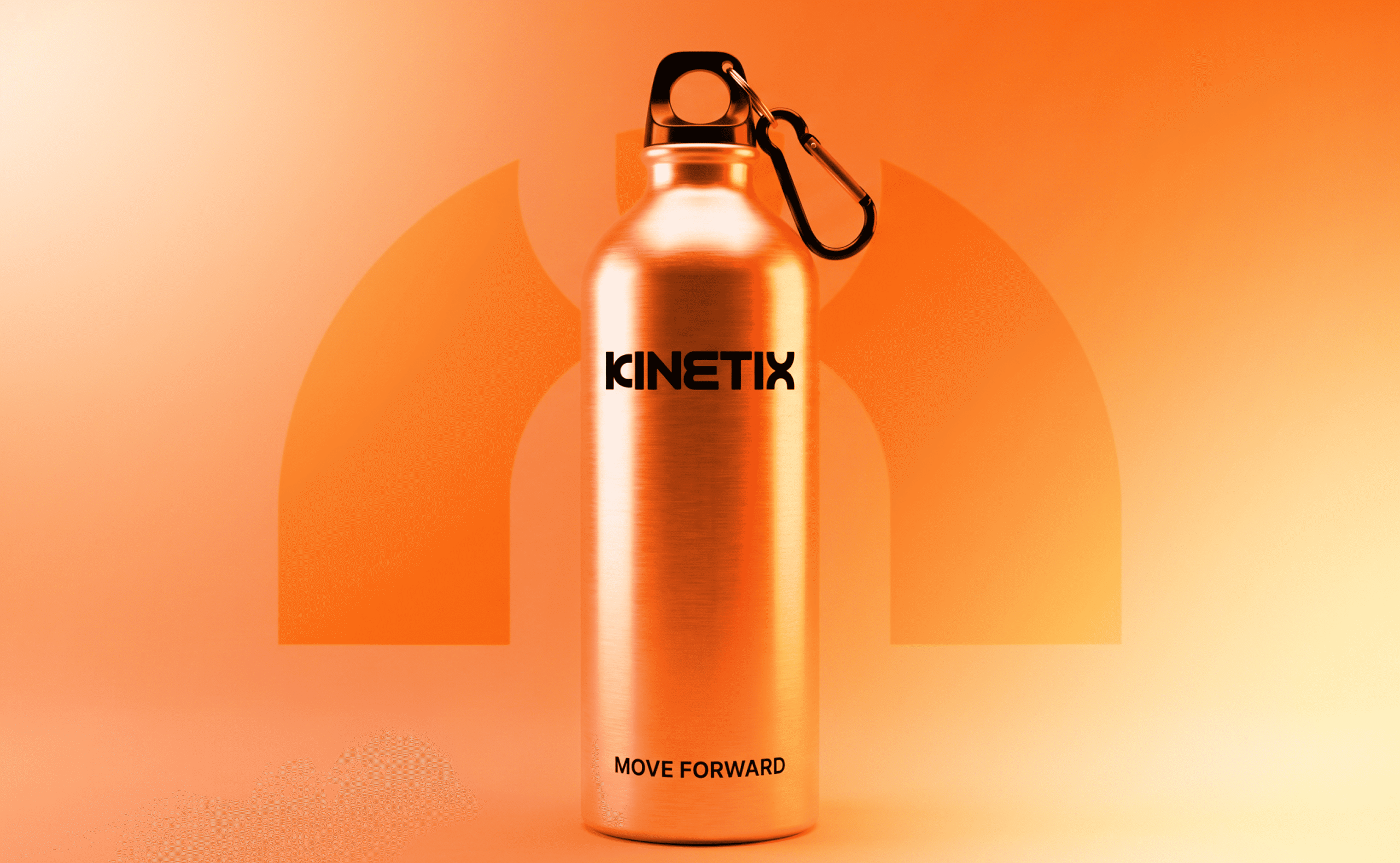 KINETIX branded water bottle design — fitness brand merchandise