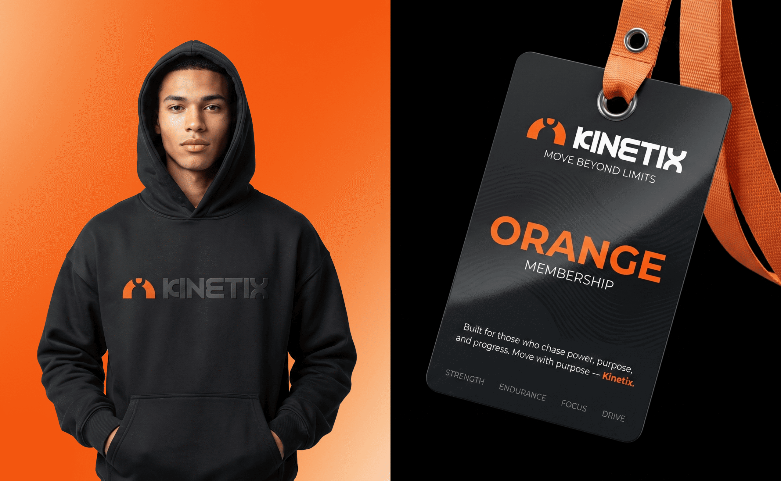 KINETIX branded hoodie and merchandise tag design