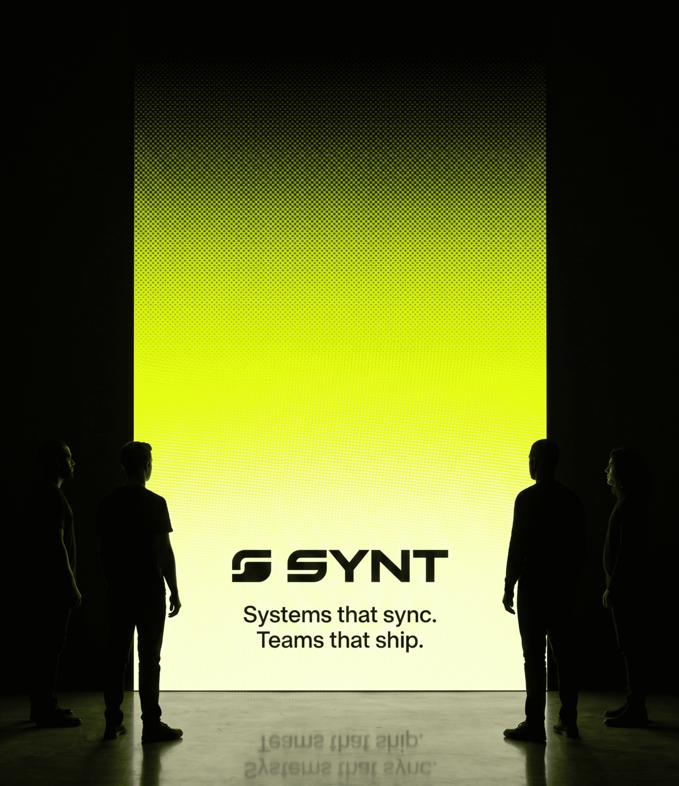 SYNT logo displayed on large billboard signage with yellow lighting