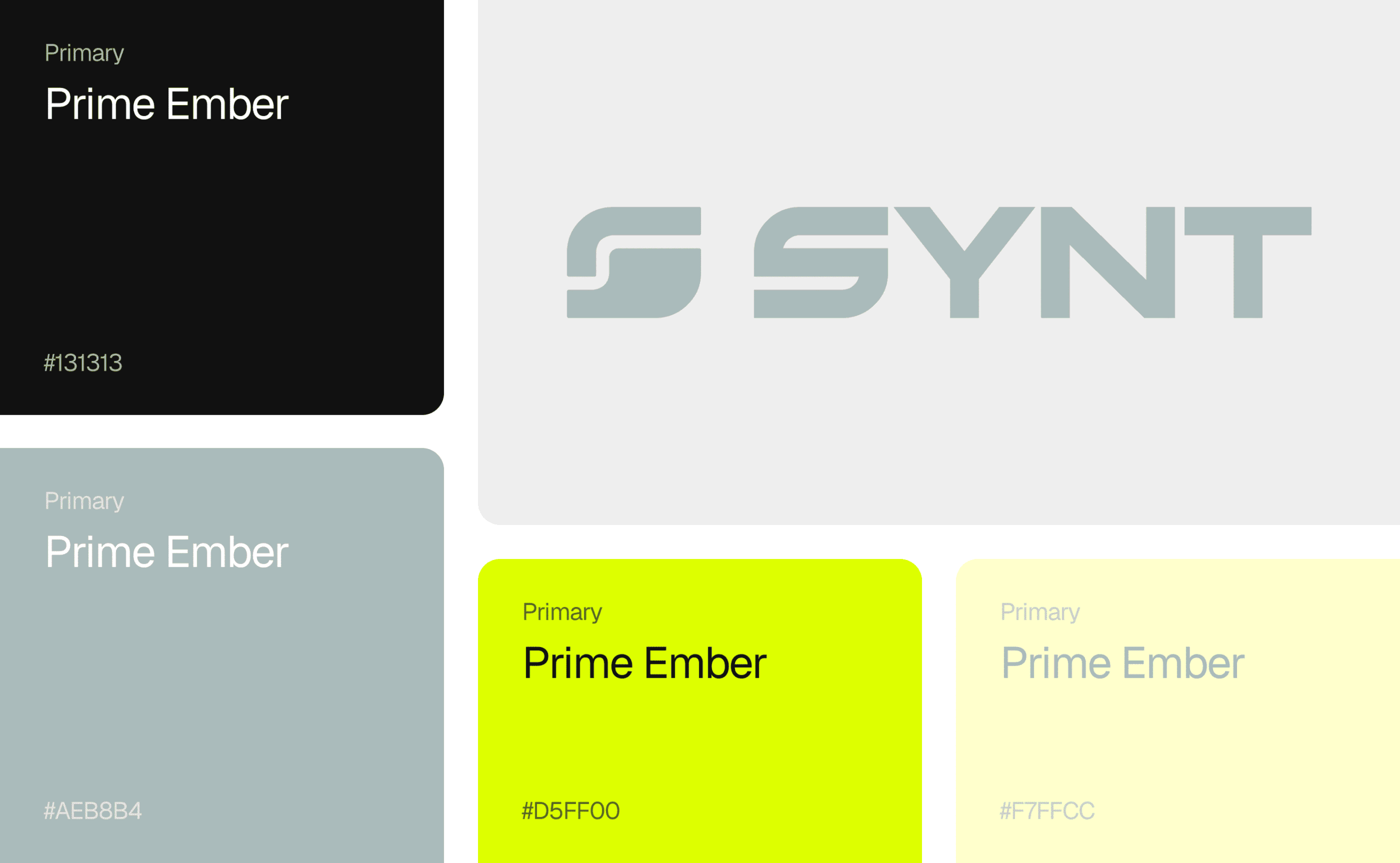 SYNT brand color palette showing Prime Ember yellow and black tones