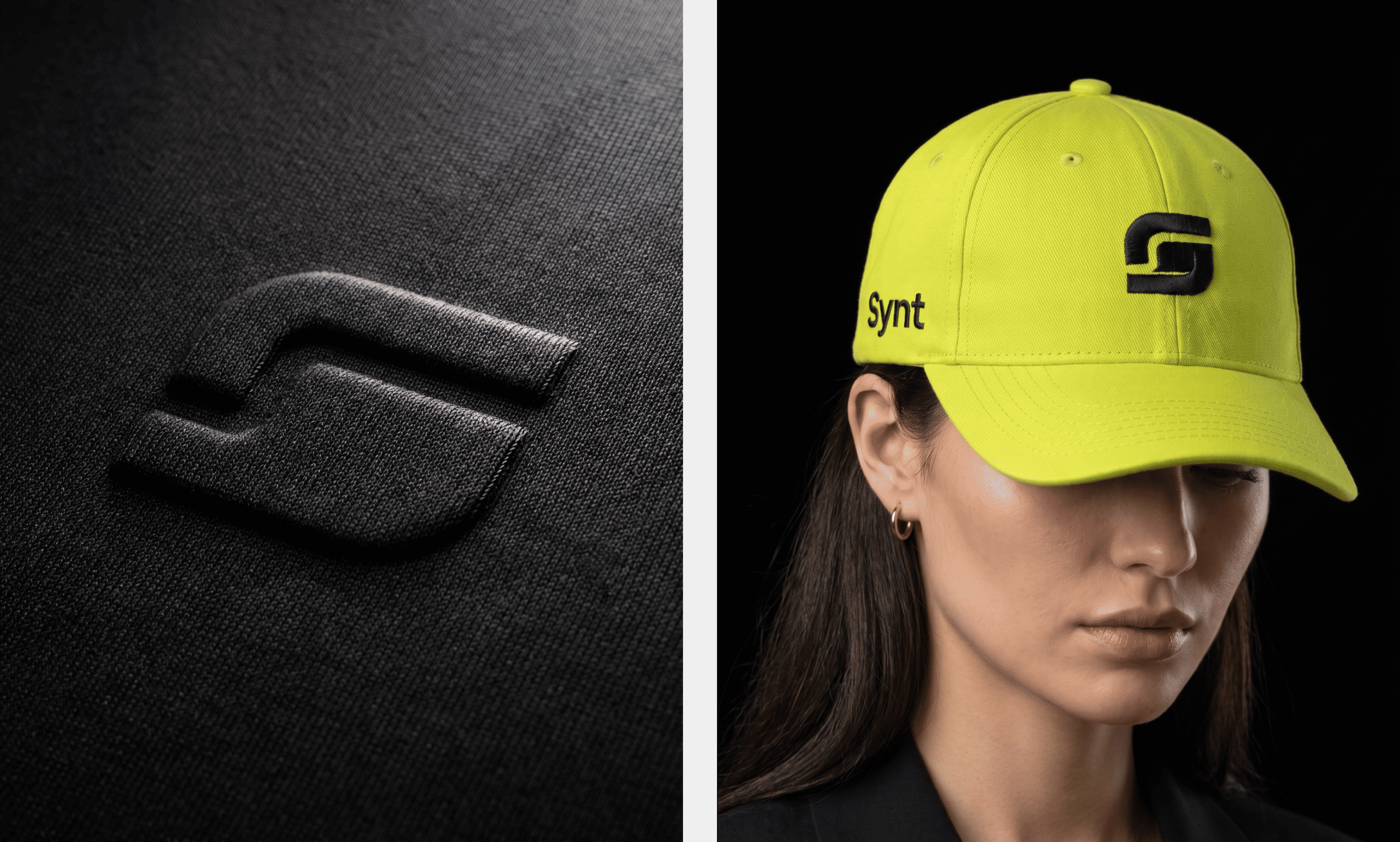 SYNT branded cap and logo mockup on model