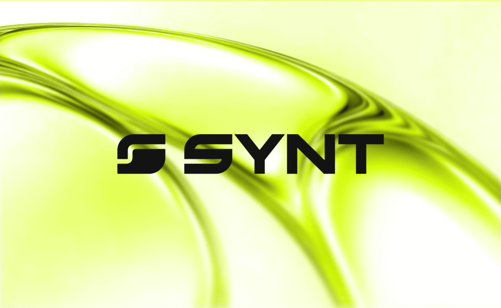 SYNT logo mark on vibrant yellow-green gradient background