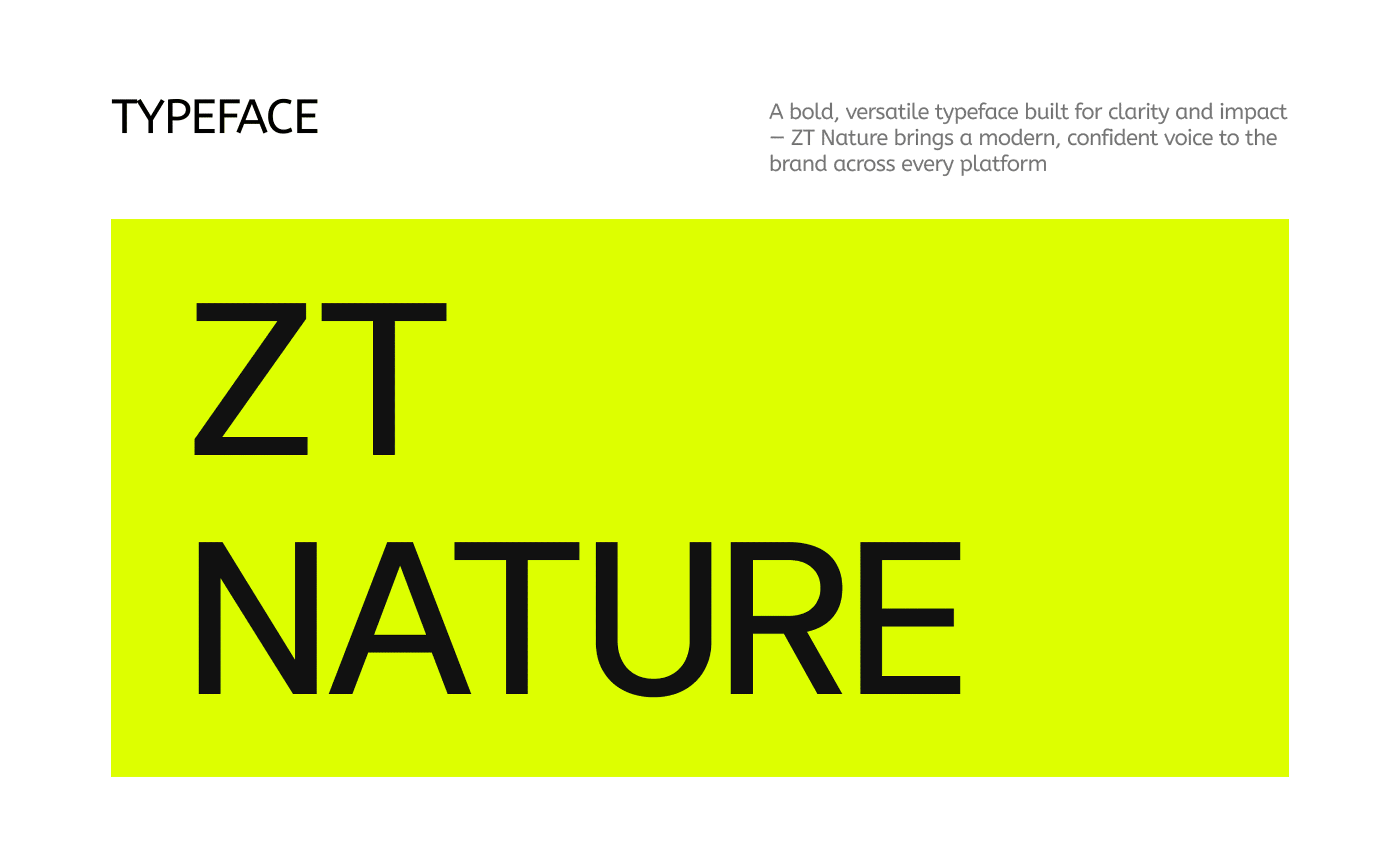 ZT Nature typeface sample on SYNT brand yellow background